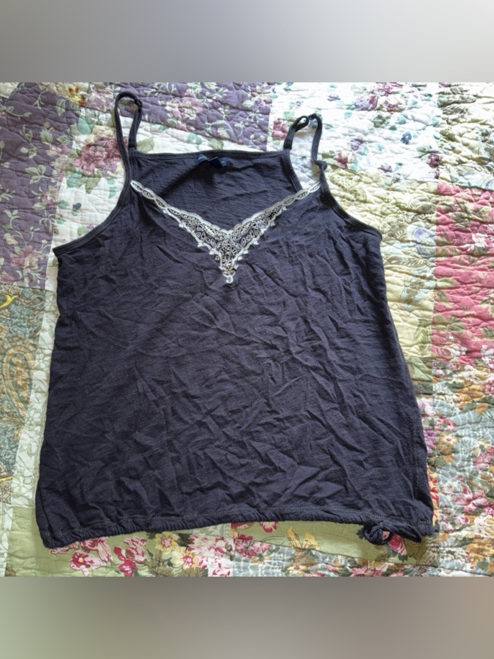 American Eagle Outfitters Navy Camisole with Cream Lace Trim